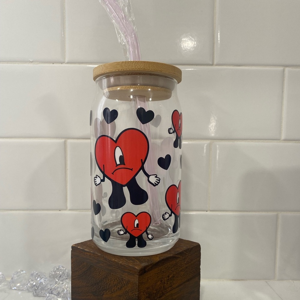 Bad bunny glass can cup!!